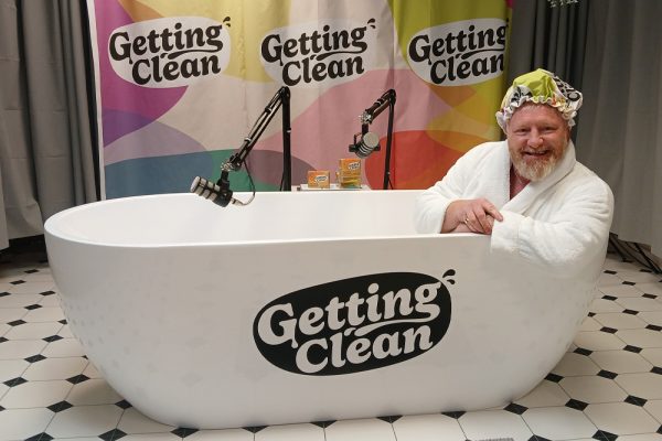 Chris Sylvester in a bath